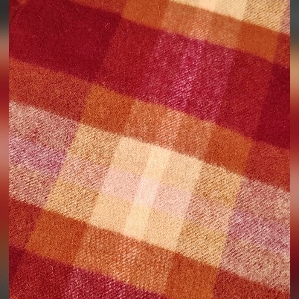 Checked Fringe Scarf in Red and Orange Men's Womens Unisex - Picture 10 of 10